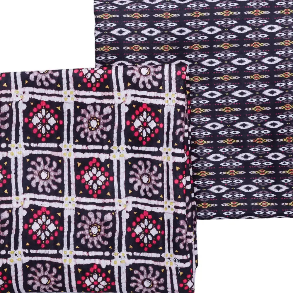 Black Mul Cotton Printed Unstitched Fabric Set (5 Meter Set) – fvs202381 a