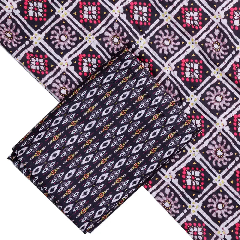 Black Mul Cotton Printed Unstitched Fabric Set (5 Meter Set) – fvs202381 b