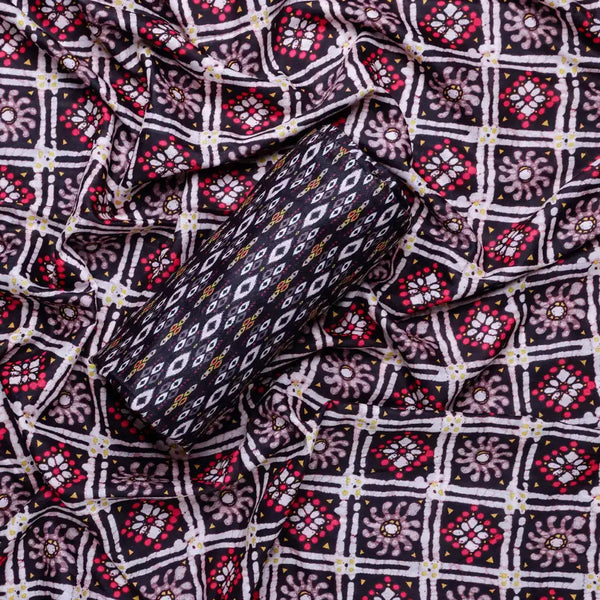 Black Mul Cotton Printed Unstitched Fabric Set (5 Meter Set) – fvs202381 c