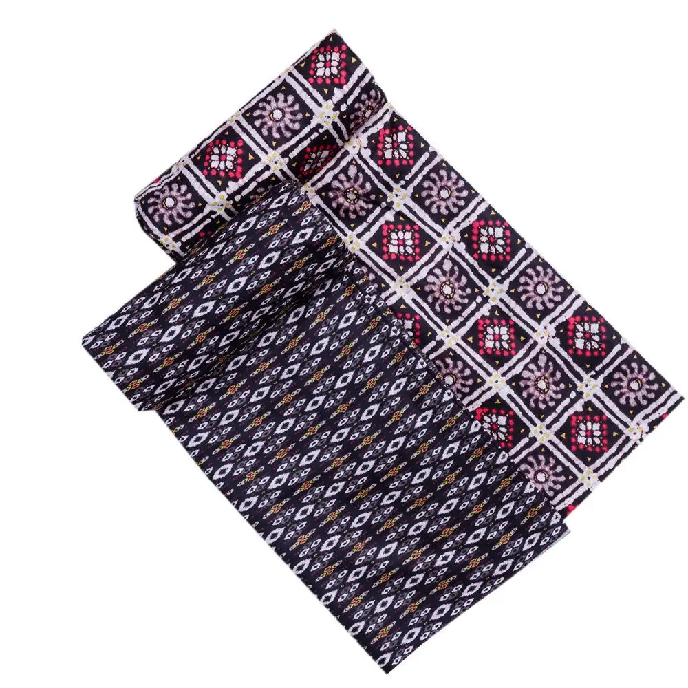 Black Mul Cotton Printed Unstitched Fabric Set (5 Meter Set) – fvs202381 d