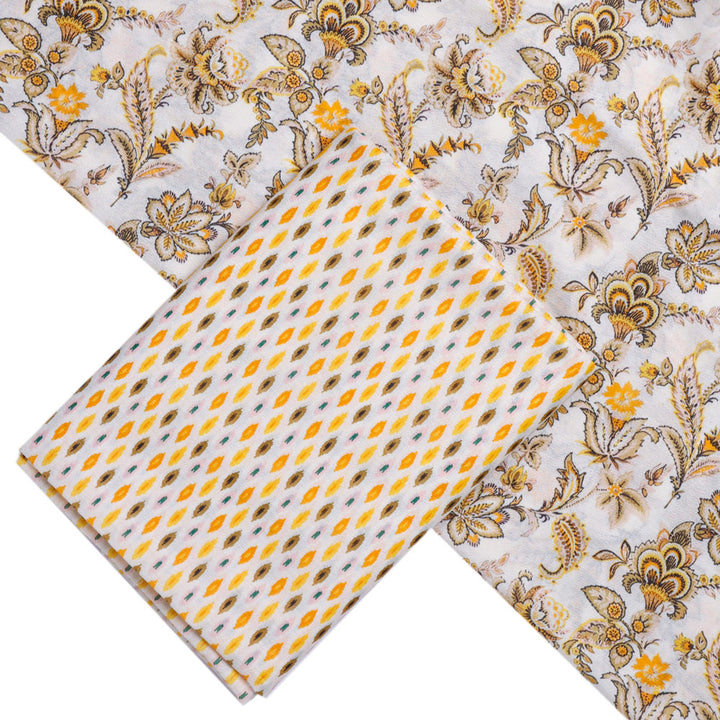 Yellow Mul Cotton Printed Unstitched Fabric Set (2.5 Meters Each Design)