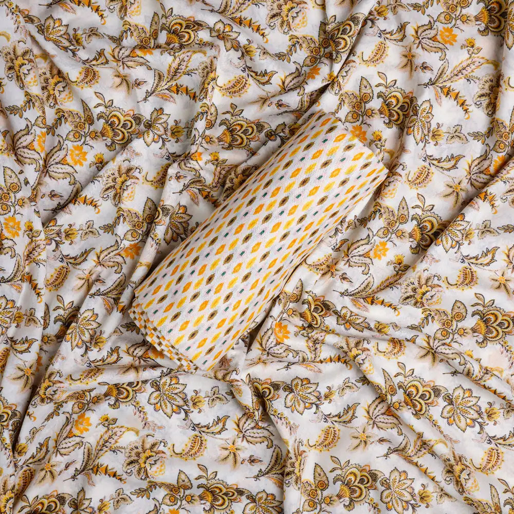 Yellow Mul Cotton Printed Unstitched Fabric Set (5 Meter Set) – fvs202384 c