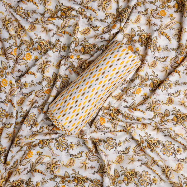 Yellow Mul Cotton Printed Unstitched Fabric Set (5 Meter Set) – fvs202384 c