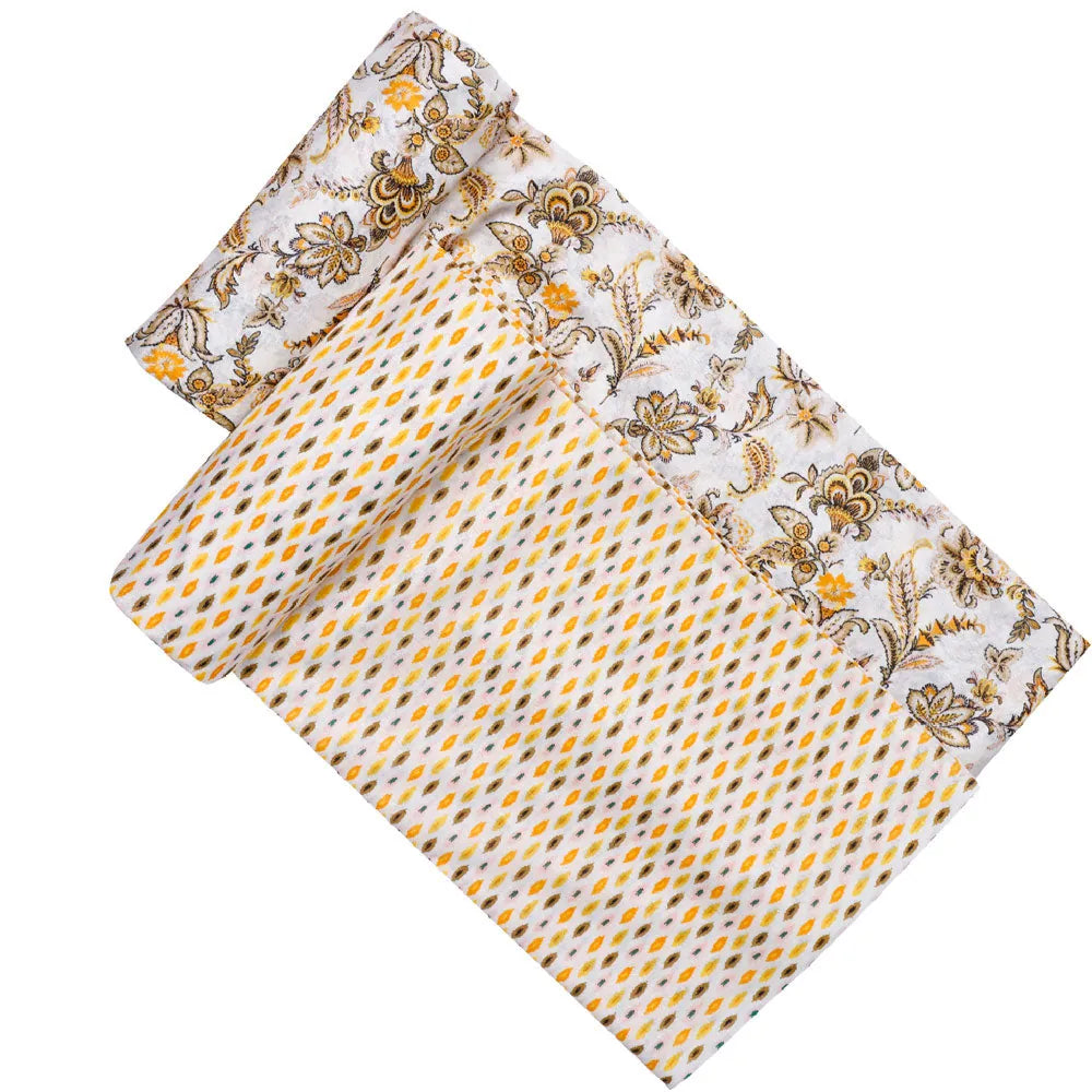 Yellow Mul Cotton Printed Unstitched Fabric Set (5 Meter Set) – fvs202384 d