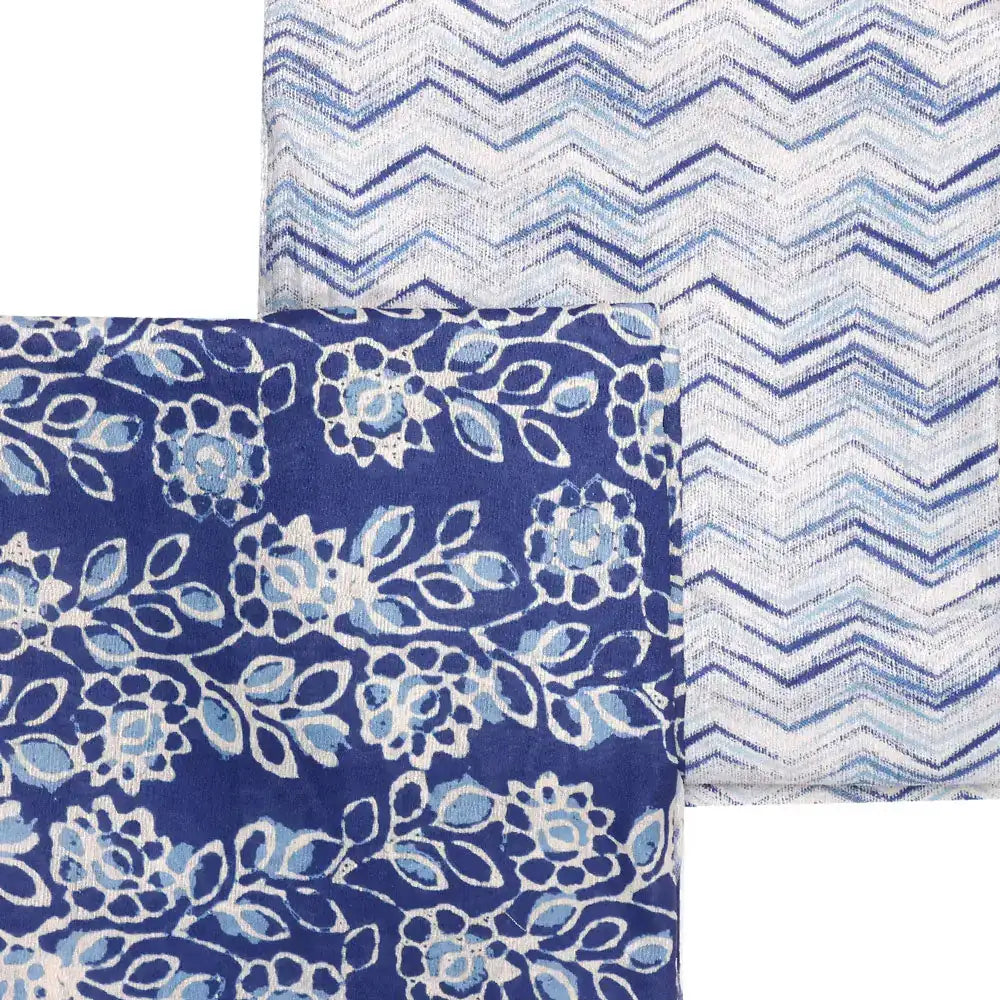 Blue Mul Cotton Printed Unstitched Fabric Set (5 Meter Set) – fvs202387 a