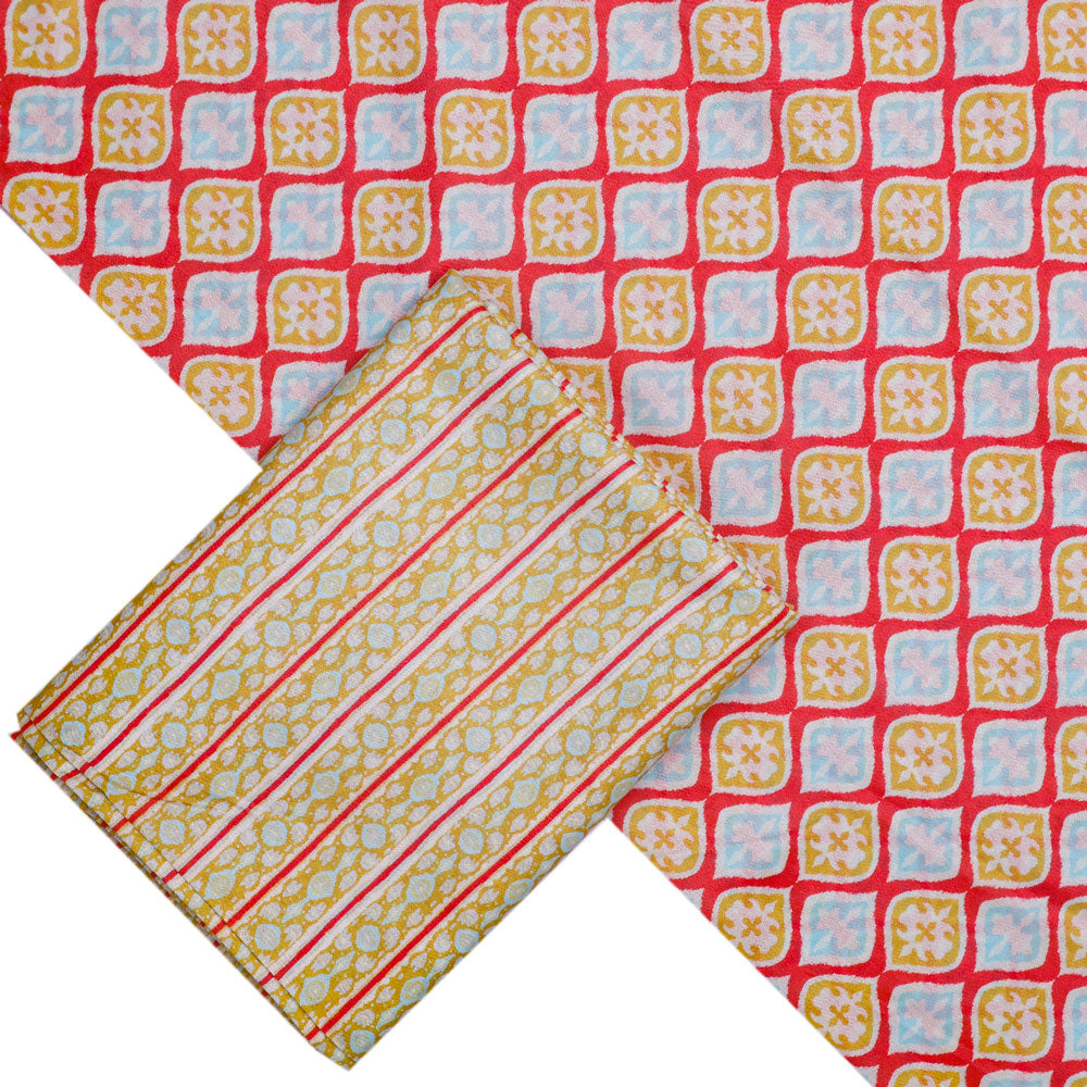 Pink Mul Cotton Printed Unstitched Fabric Set (5 Meter Set)