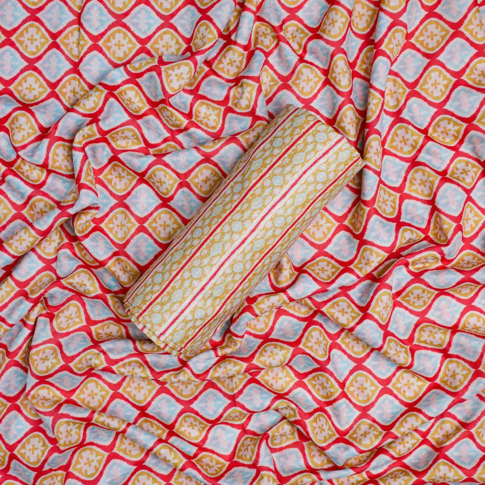 Pink Mul Cotton Printed Unstitched Fabric Set (5 Meter Set) – fvs202390 c