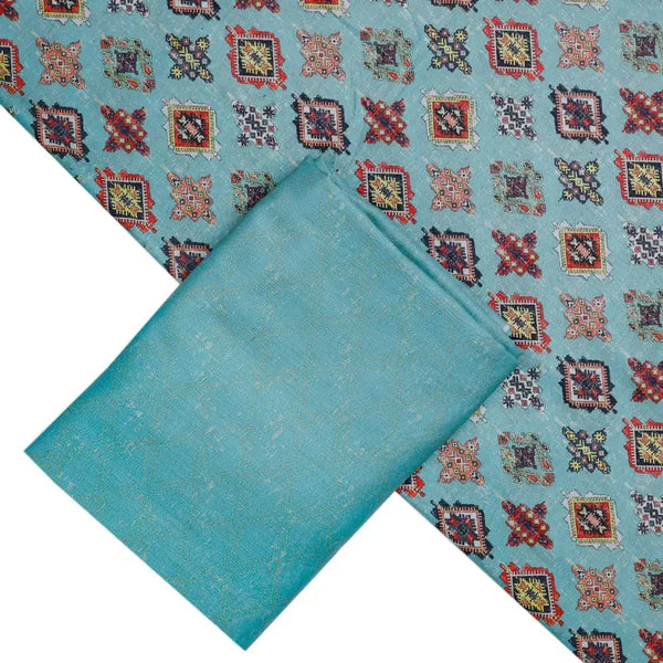 Green Mul Cotton Printed Unstitched Fabric Set (5 Meter Set) – fvs202390 st 90 b - alternate view