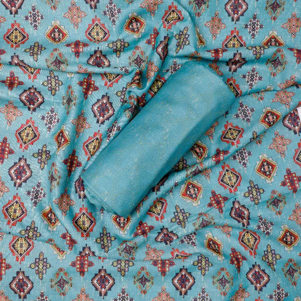 Green Mul Cotton Printed Unstitched Fabric Set (5 Meter Set) – fvs202390 st 90 c