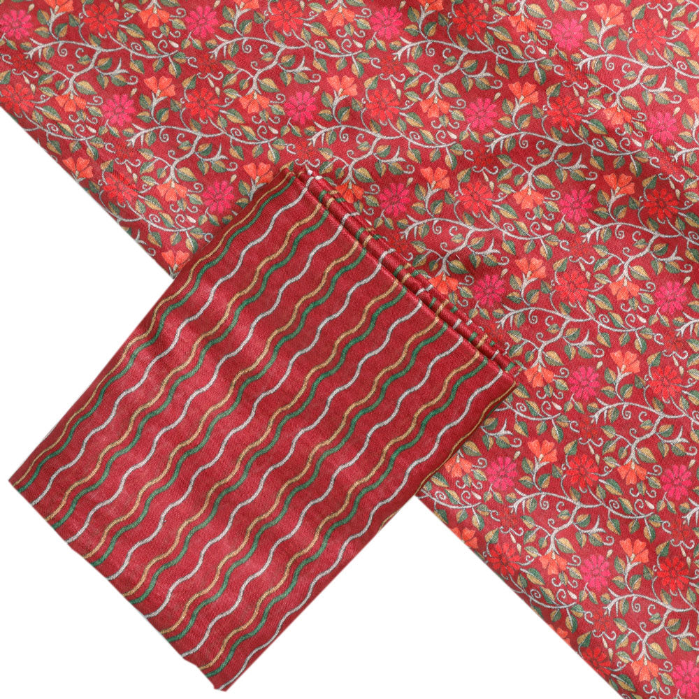 Red Linen Printed Unstitched Fabric Set (5 Meter Set)