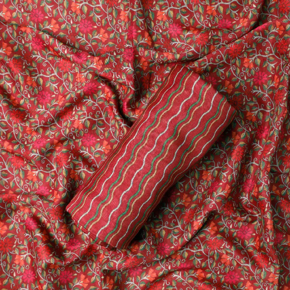Red Linen Printed Unstitched Fabric Set (5 Meter Set) – fvs202399 c