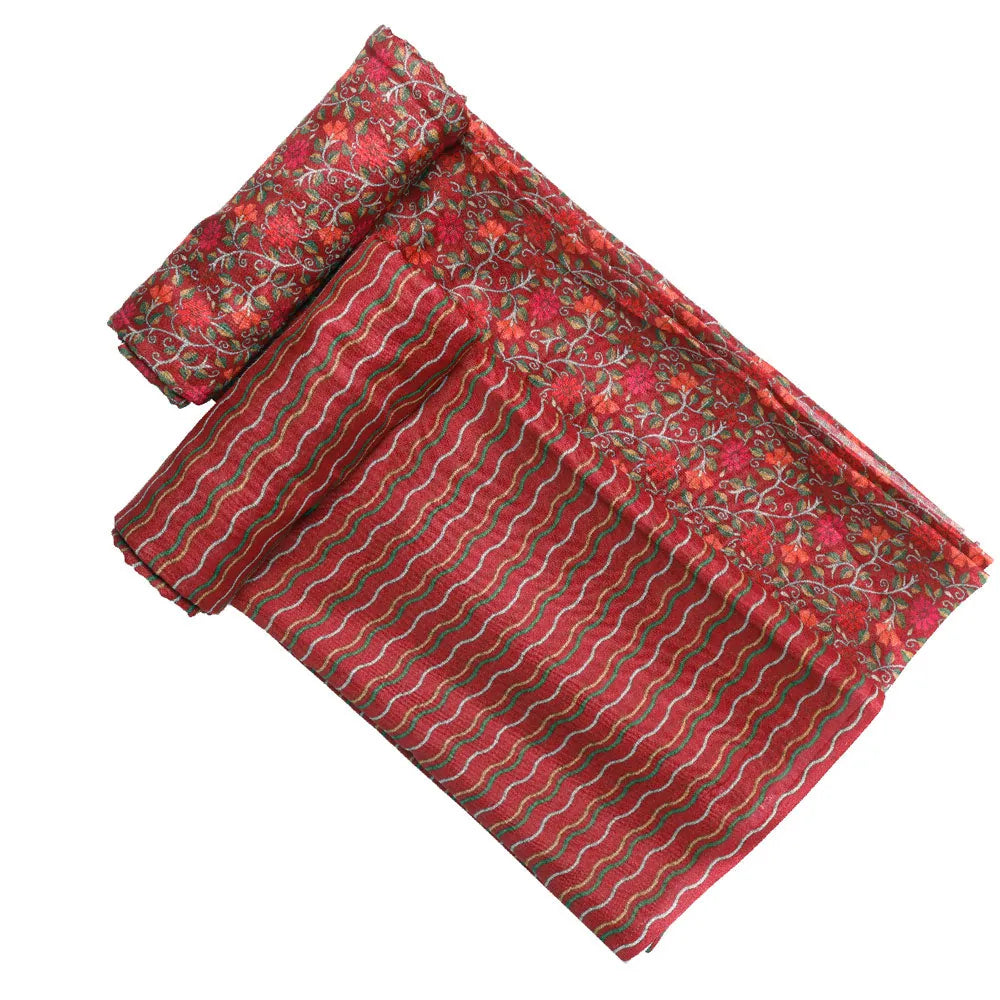 Red Linen Printed Unstitched Fabric Set (5 Meter Set) – fvs202399 d