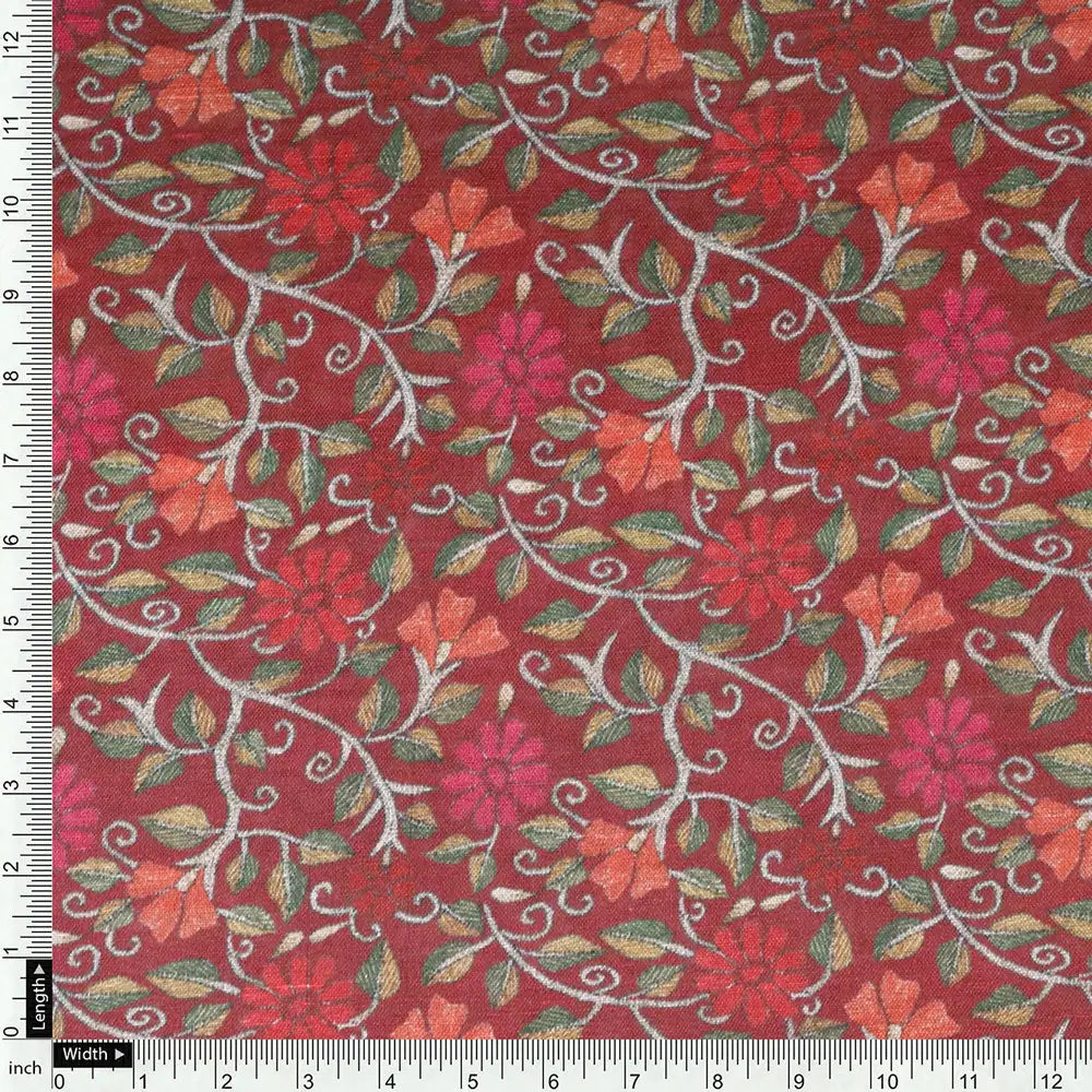 Red Linen Printed Unstitched Fabric Set (5 Meter Set) – fvs202399 e