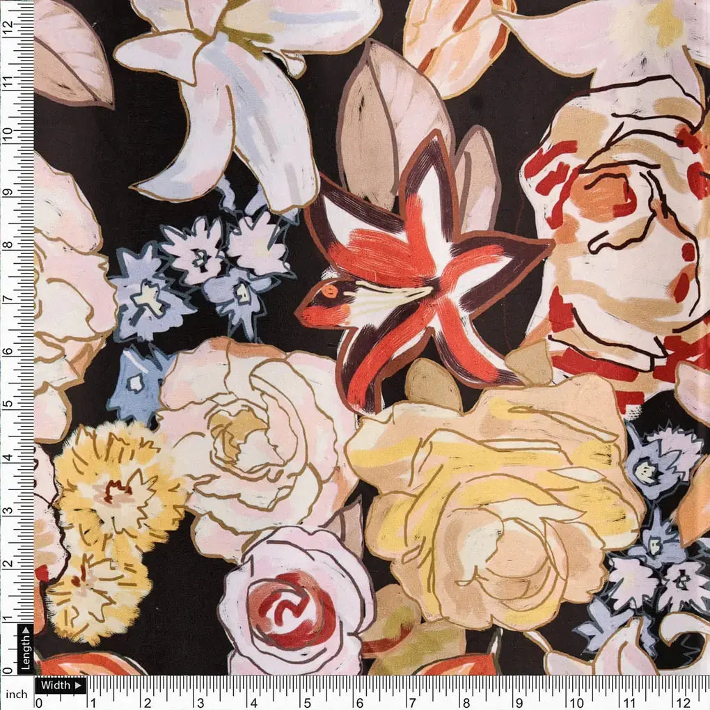 Black Floral Fabric – 8285copy