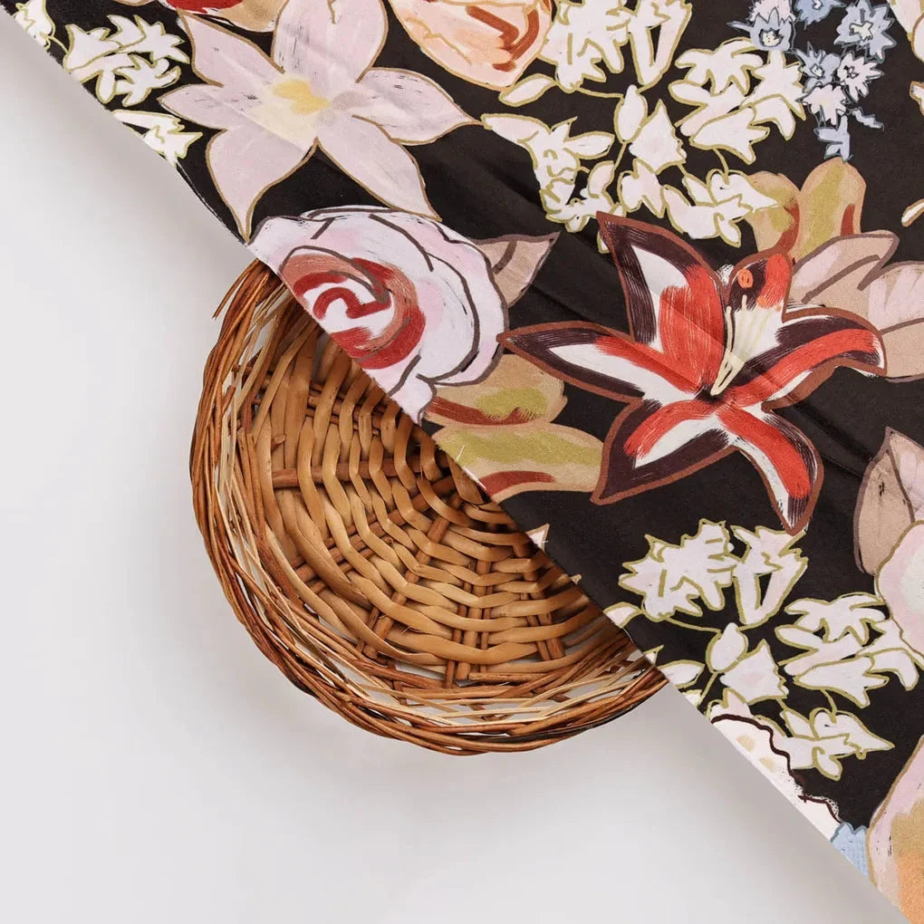 Black Floral Fabric – 8288copy