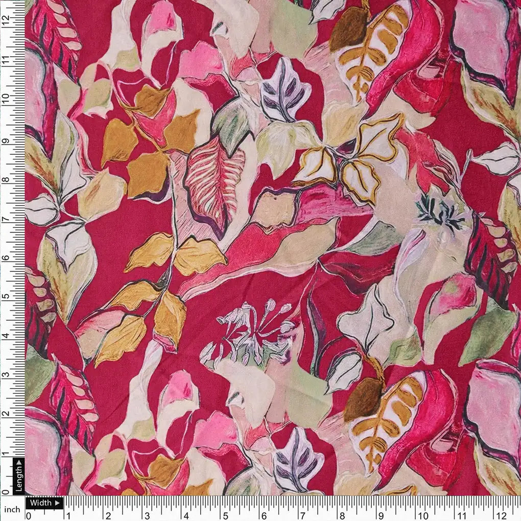 Red Floral Printed Satin Fabric – 8301copy