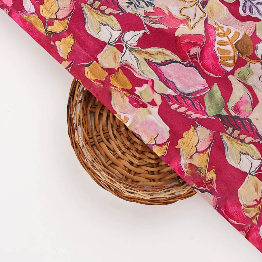 Red Floral Printed Satin Fabric – 8304copy