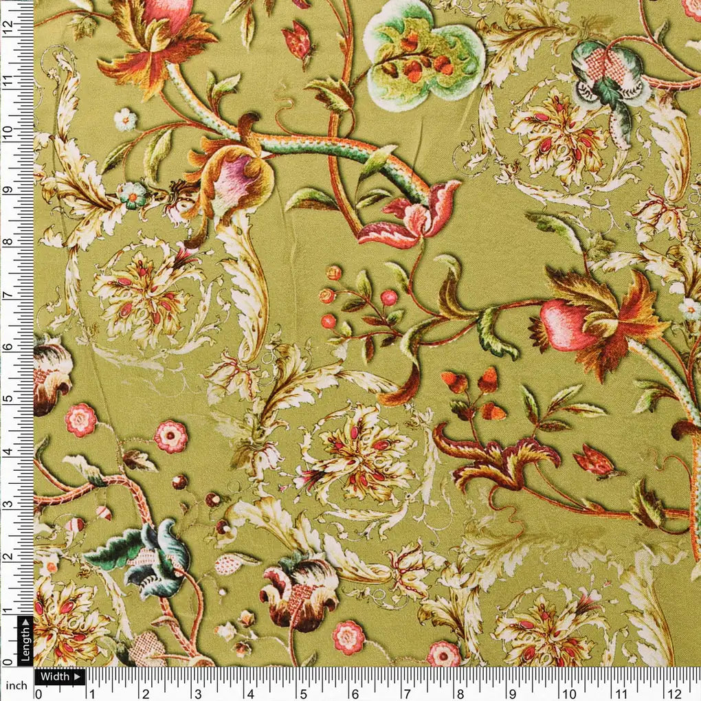 Green Floral Printed Velvet Fabric – 8358copy