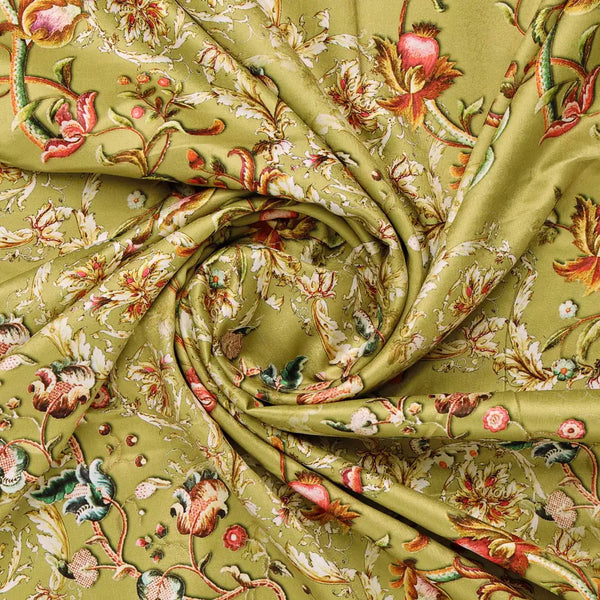 Green Floral Printed Velvet Fabric – 8359copy - alternate view