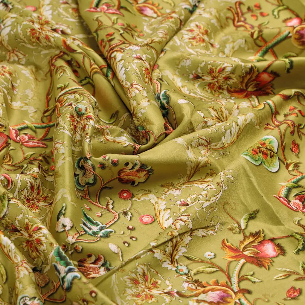 Green Floral Printed Velvet Fabric – 8360copy