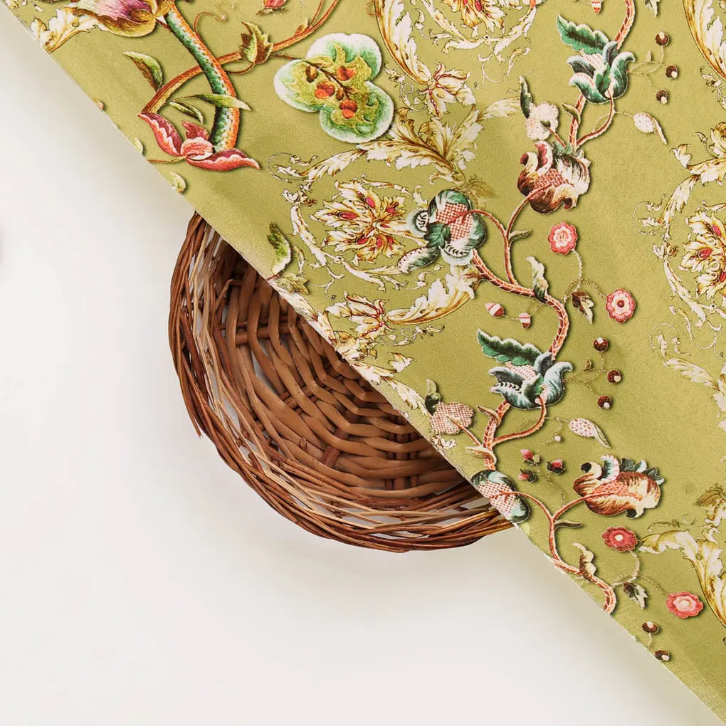 Green Floral Printed Velvet Fabric – 8361copy