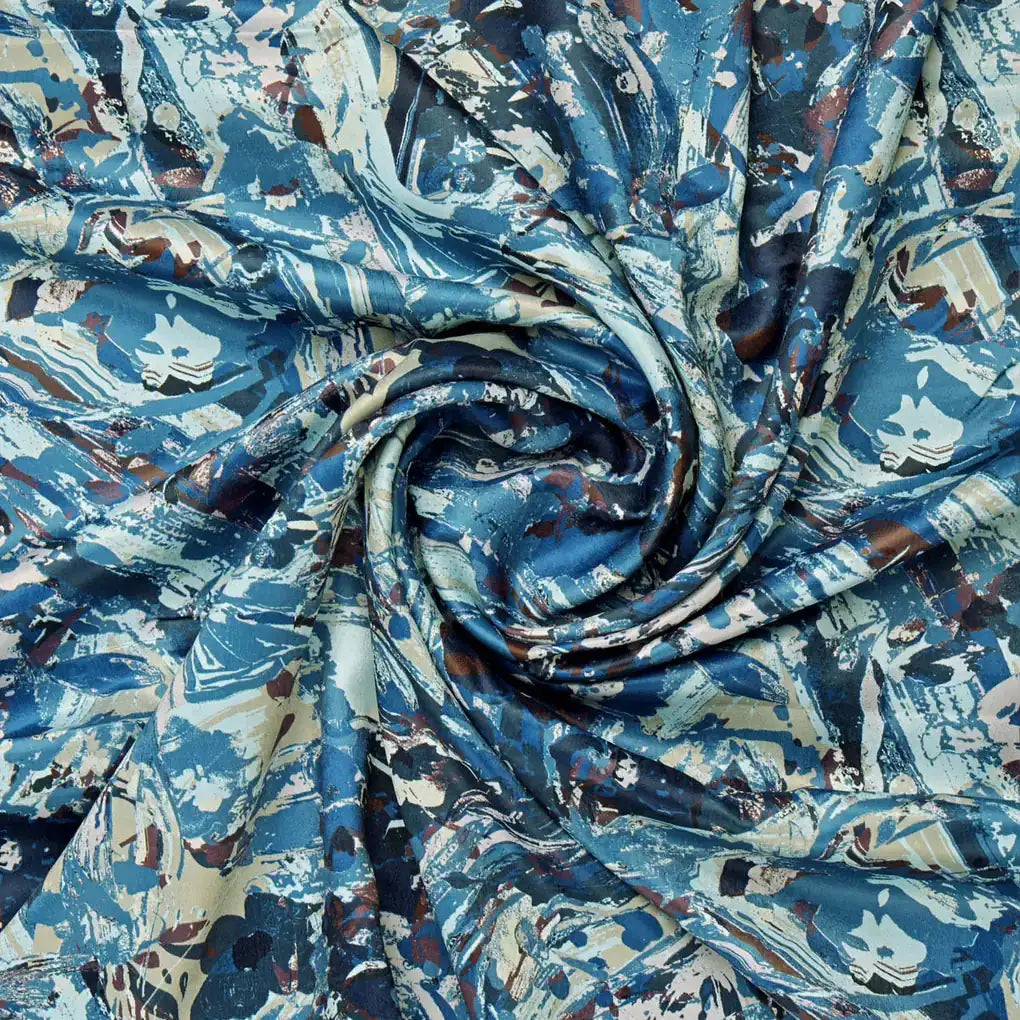 Blue Abstract Print Velvet Fabric – 8369copy