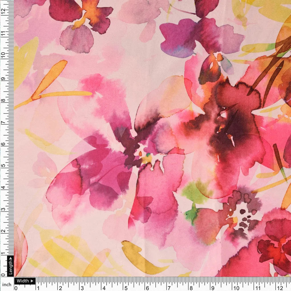 Pink Watercolor Floral Printed Fabric – 8373copy