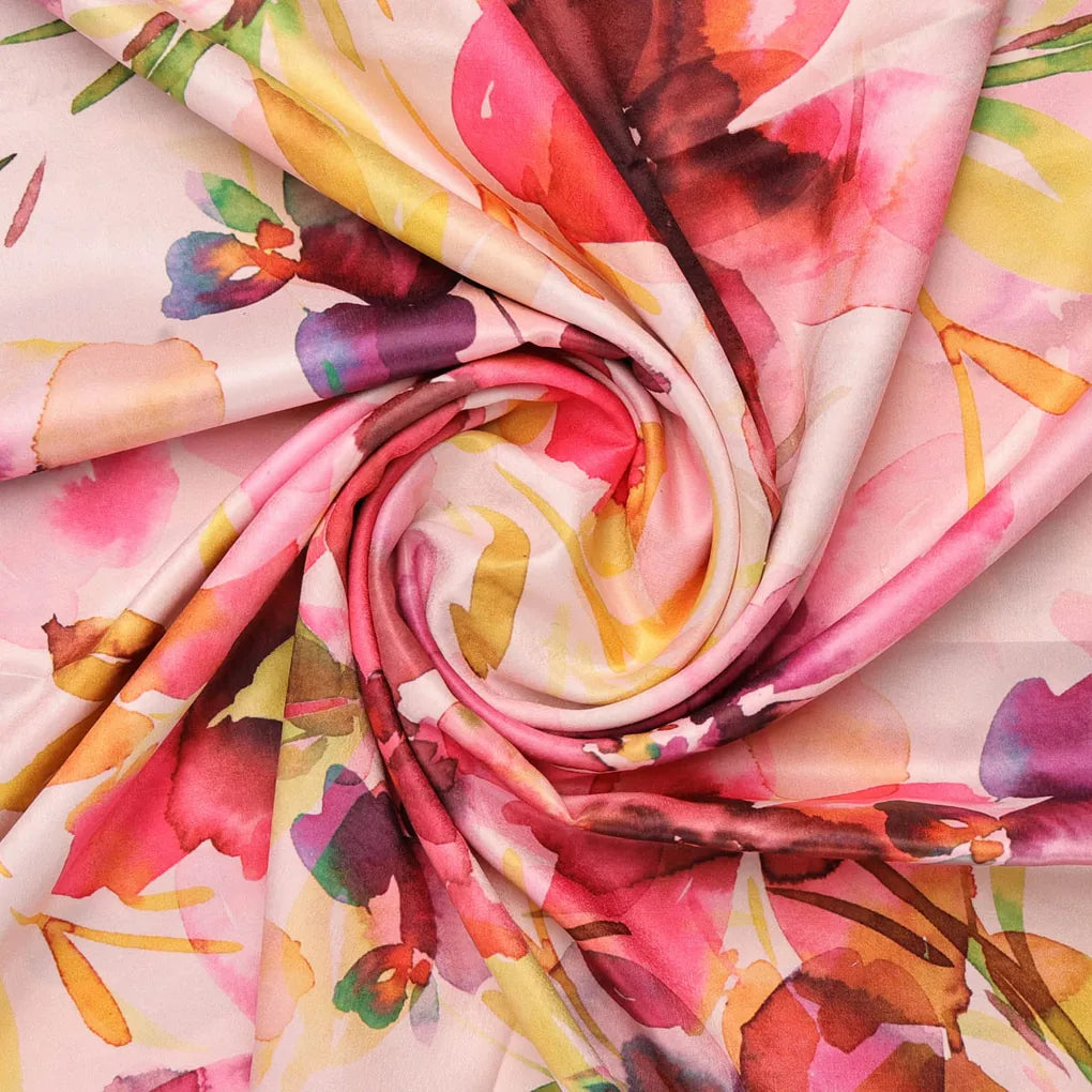 Pink Watercolor Floral Printed Fabric – 8374 copy