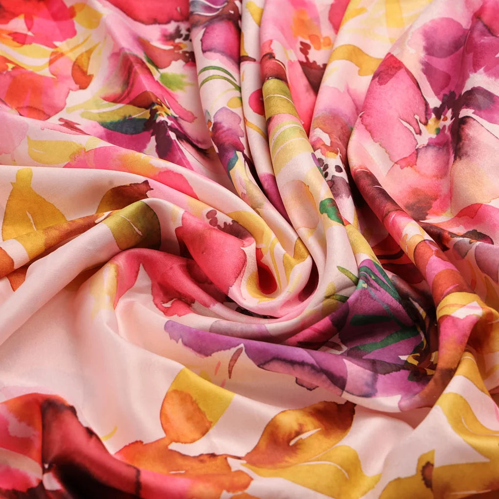 Pink Watercolor Floral Printed Fabric – 8376copy