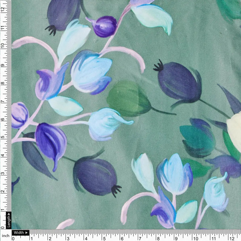 Green Floral Printed Satin Fabric – 8379copy