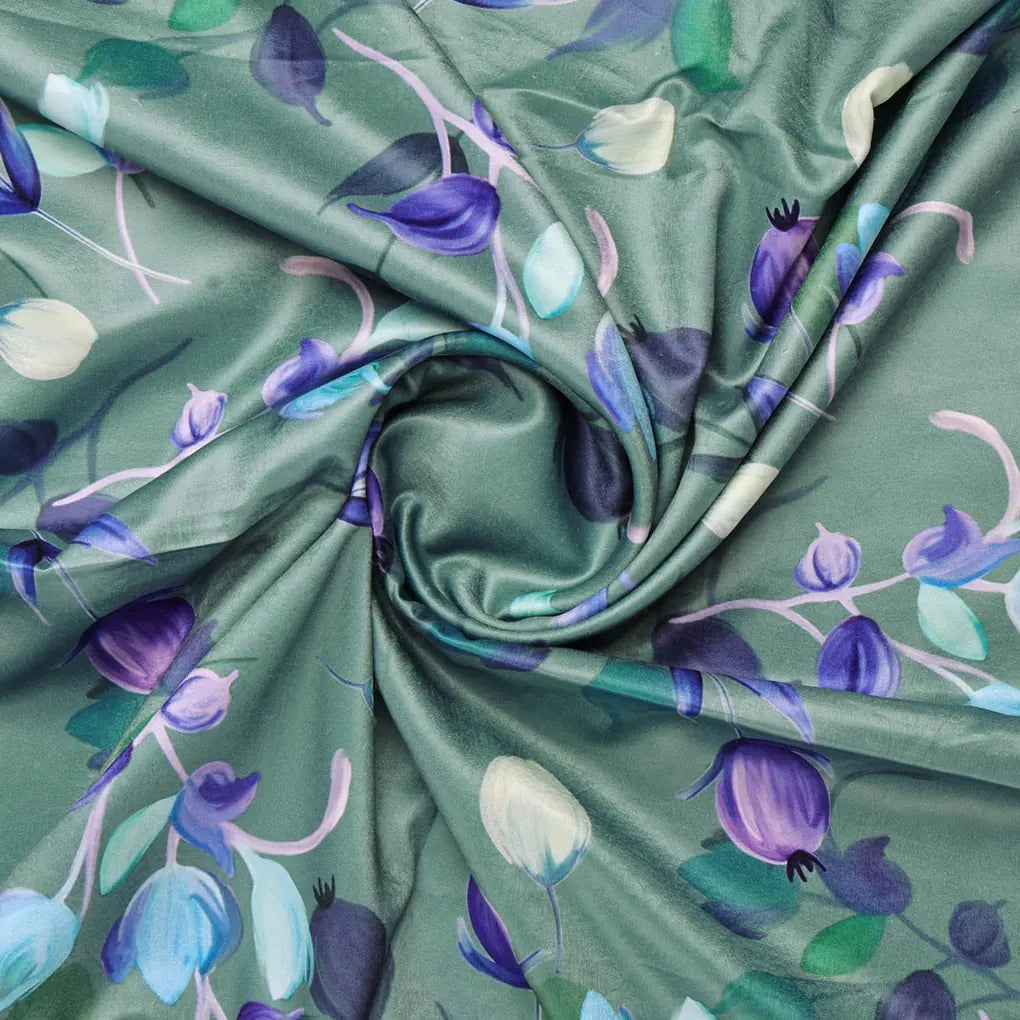 Green Floral Printed Satin Fabric – 8380copy