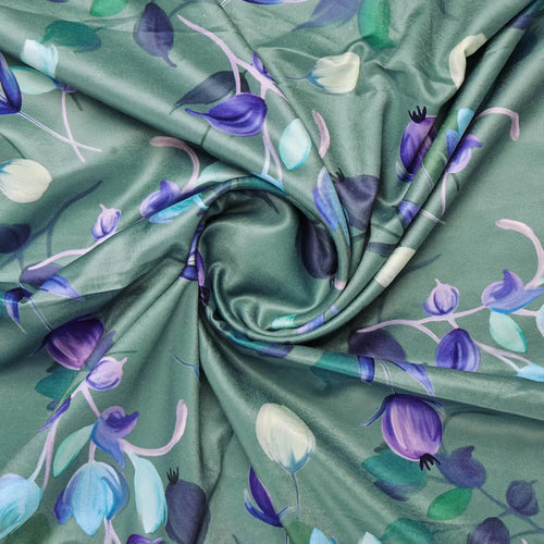 Green Floral Printed Satin Fabric – 8380copy