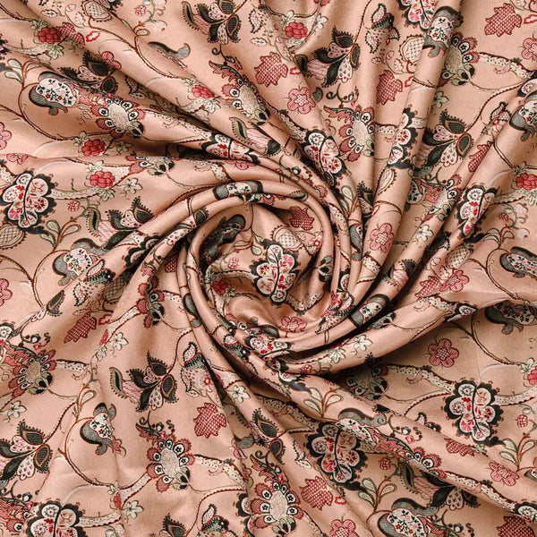 Pink Floral Satin Fabric – 8390copy - alternate view