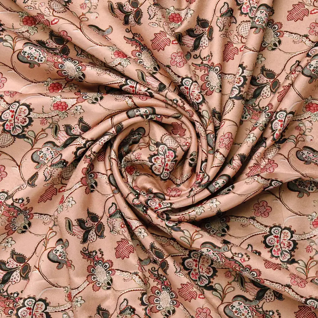 Pink Floral Satin Fabric – 8390copy