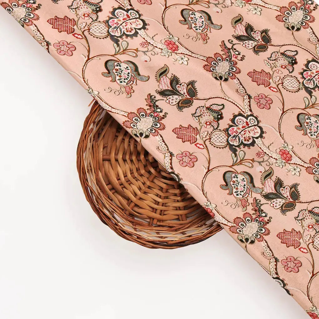 Pink Floral Satin Fabric – 8392copy