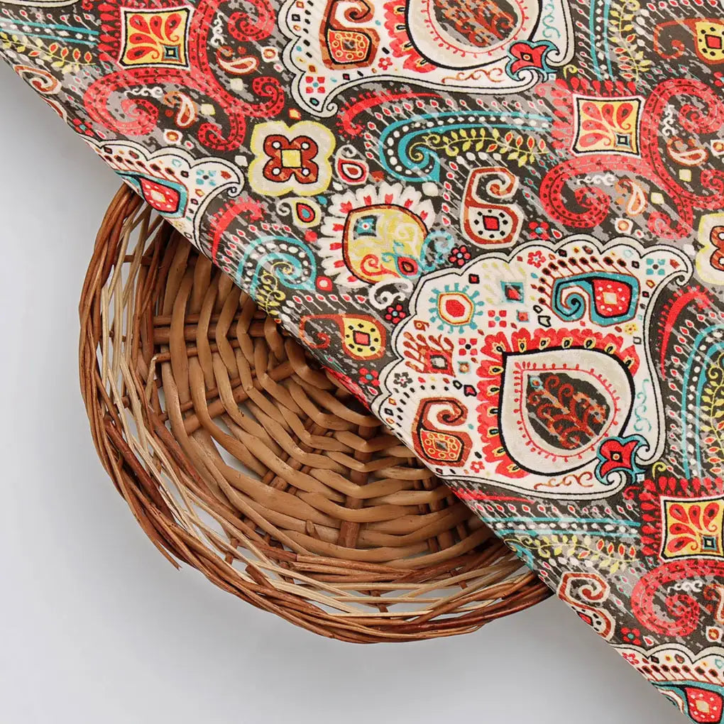 Multicolor Paisley Printed Velvet Fabric – 8397copy