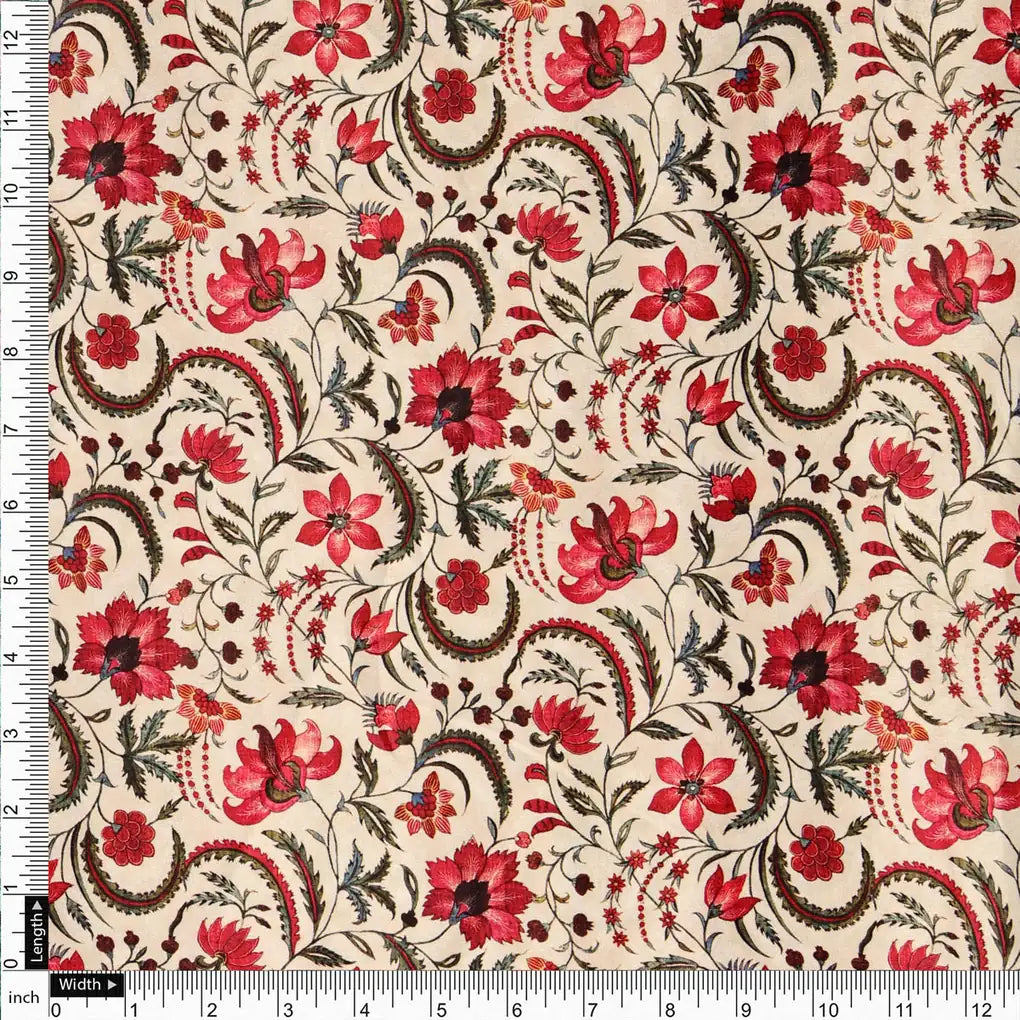 Red Floral Printed  Fabric – 8399copy