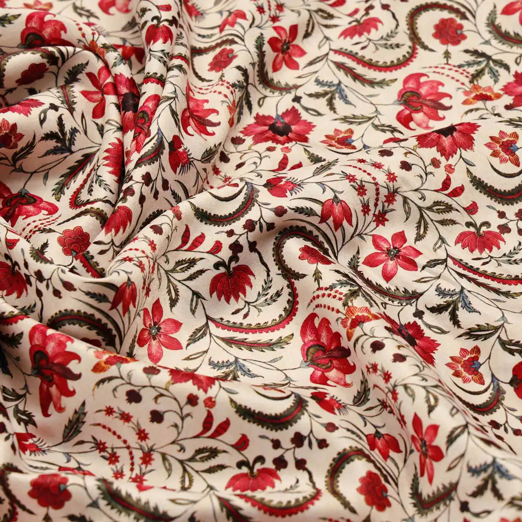 Red Floral Printed  Fabric – 8401copy
