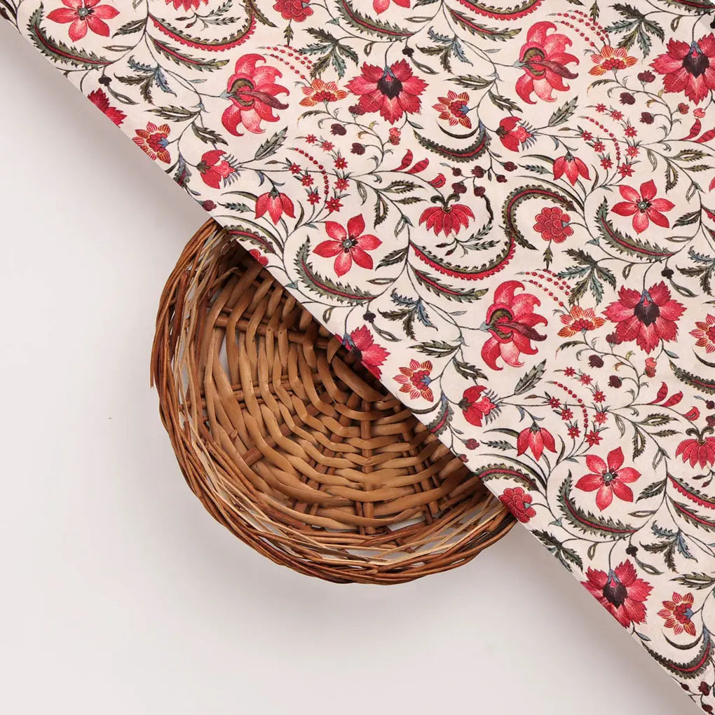 Red Floral Printed  Fabric – 8402copy