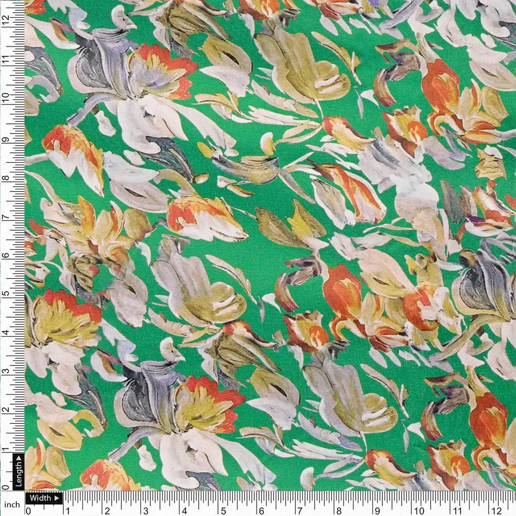Green Floral Printed Satin Fabric – 8404 copy