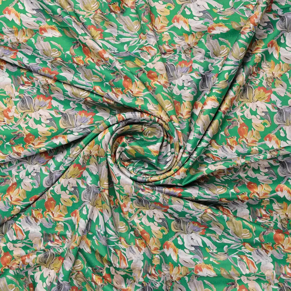 Green Floral Printed Satin Fabric – 8405 copy