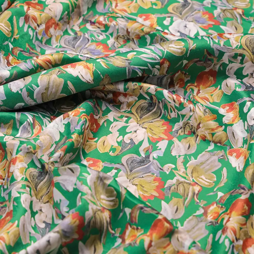 Green Floral Printed Satin Fabric – 8406 copy