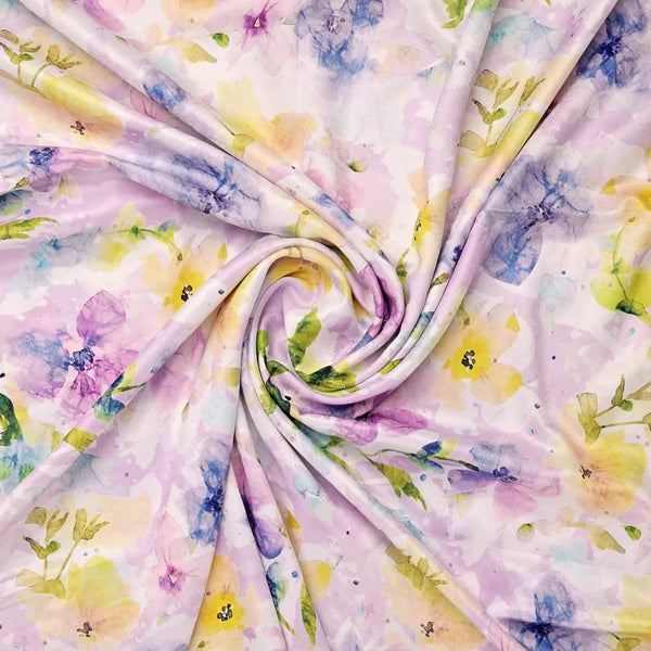 Floral Watercolor Print Satin Fabric – 8410copy - alternate view