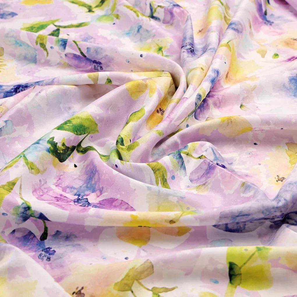 Floral Watercolor Print Satin Fabric – 8411copy