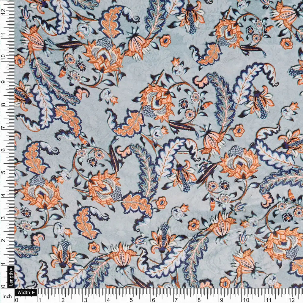 Blue Floral Velvet Fabric – 8414copy