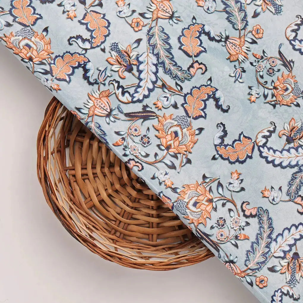 Blue Floral Velvet Fabric – 8417copy