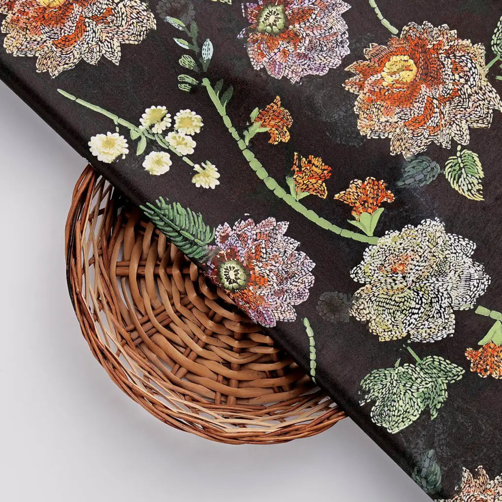Black Floral Fabric – 8427copy