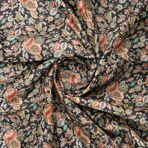 Black Floral Printed Dola Silk Fabric – 8477copy
