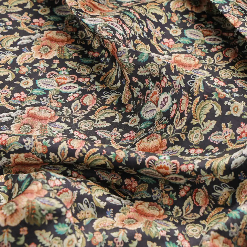 Black Floral Printed Dola Silk Fabric – 8480copy