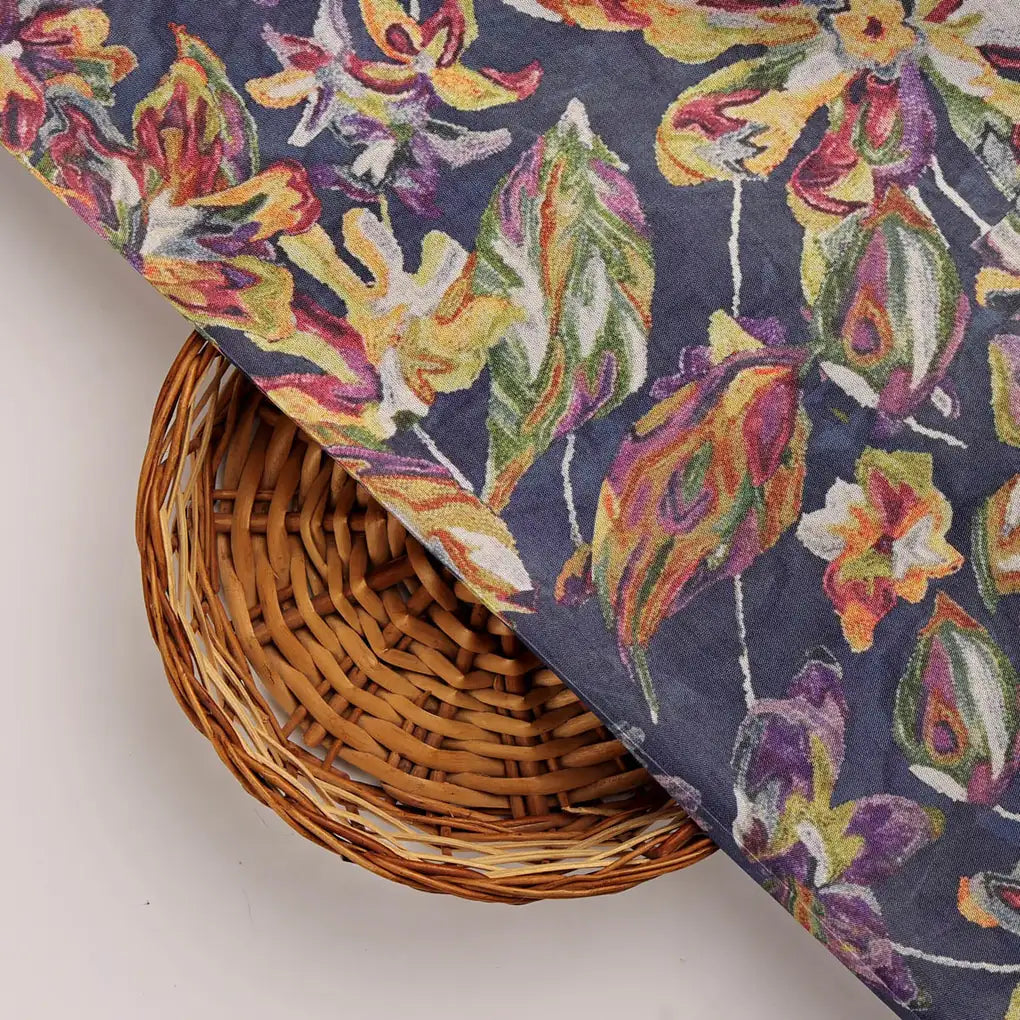 Floral Printed Dola Silk Fabric – 8486copy
